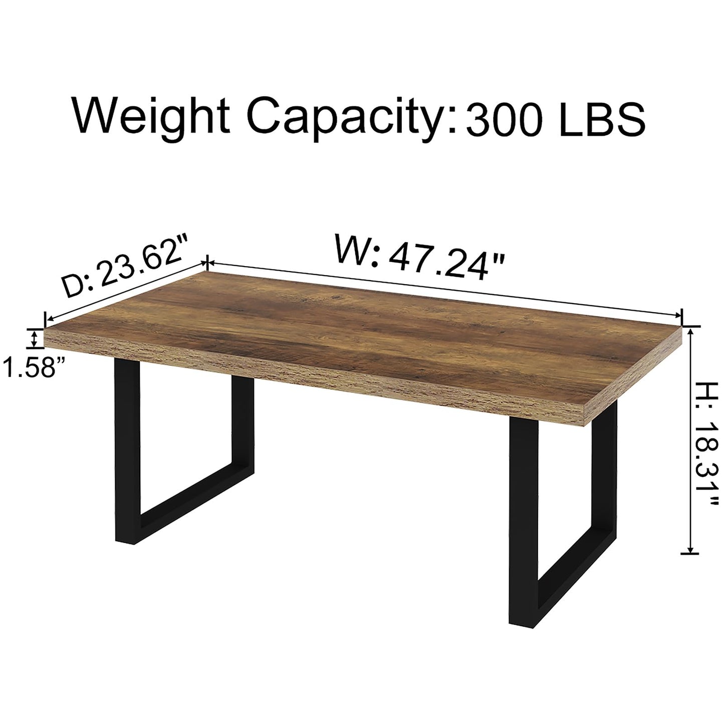 IBF 47" Farmhouse Coffee Table – Modern Industrial Wood and Metal Rectangle Center Table, Simple Rustic Oak Tea Table for Living Room, Bedroom, or Office