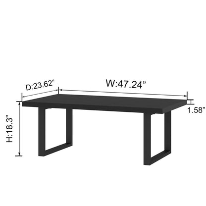 IBF 47" Modern Black Coffee Table – Minimalist Industrial Rectangle Center Table, Farmhouse Wood and Metal Living Room Coffee Table for Home, Bedroom, or Office, Black Oak