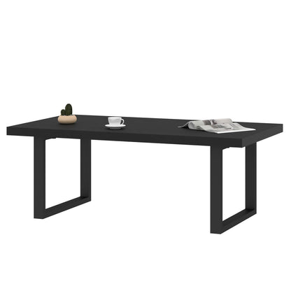 IBF 47" Modern Black Coffee Table – Minimalist Industrial Rectangle Center Table, Farmhouse Wood and Metal Living Room Coffee Table for Home, Bedroom, or Office, Black Oak