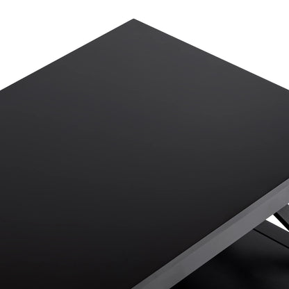 Black Wood Coffee Table with Thick Legs and Storage for Living Room