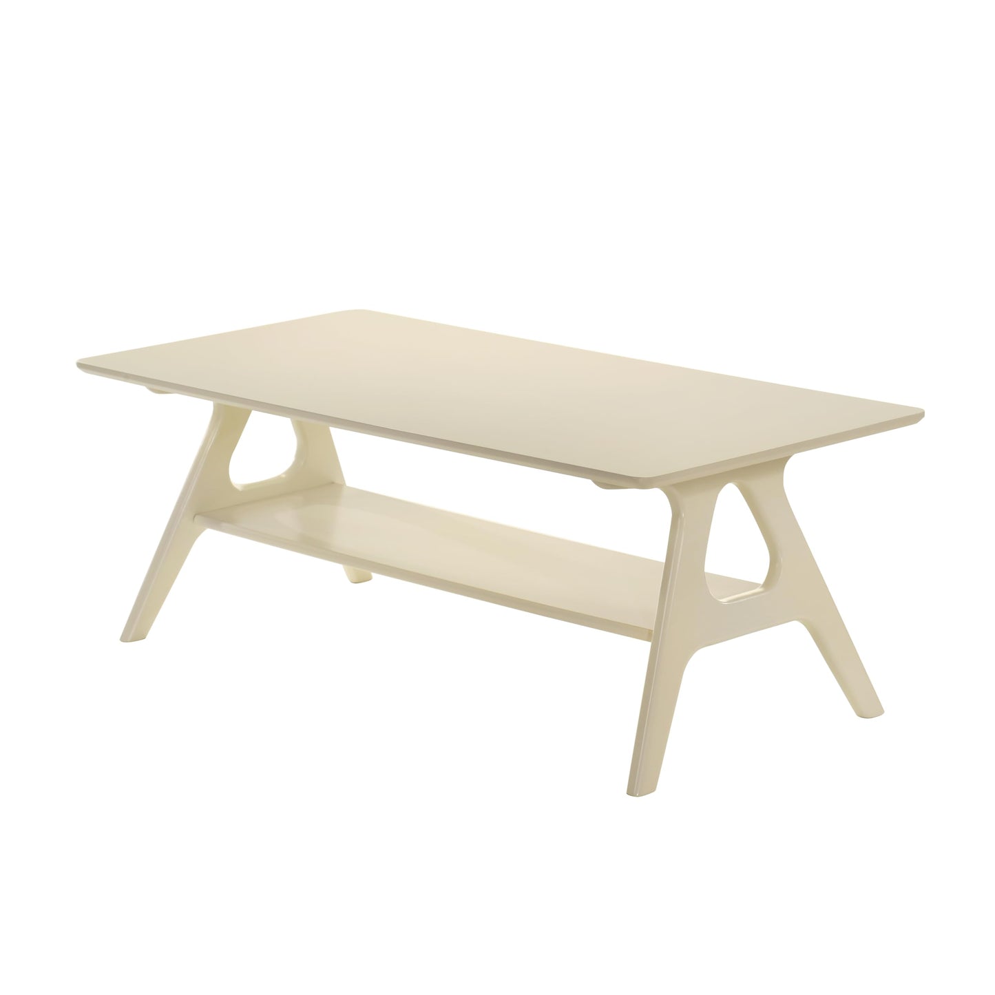 Roundhill Furniture Arona Mid-Century Modern Wood Coffee Table with Shelf – Off-White Finish