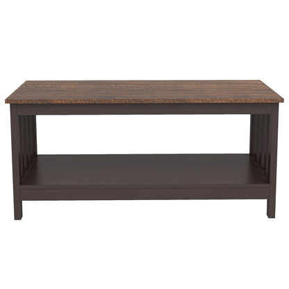 Espresso Farmhouse Coffee Table with Shelf, 40 Inch Living Room Table