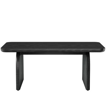 Rectangle Wood Coffee Table, 47-Inch Farmhouse Accent Center Table with Sturdy Base and Rounded Corners, Black