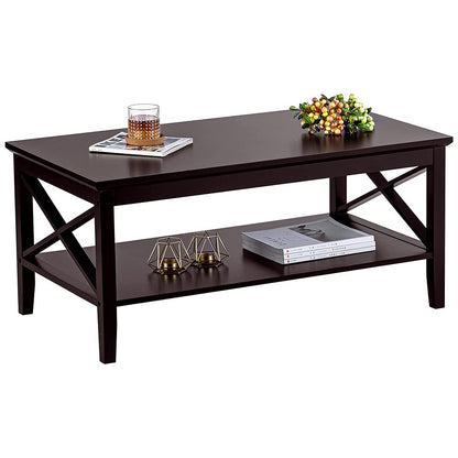 Espresso Wood Coffee Table with Thick Legs and Storage, 40 Inch Living Room Table