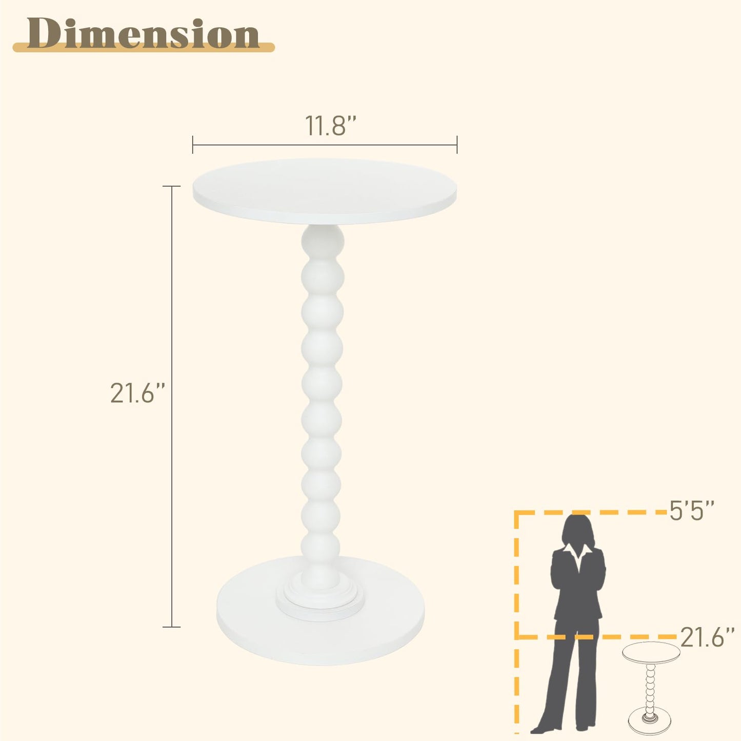 Round Side Table, Small Modern Drink Table with Solid Wood Legs for Living Room, Bedroom, Office, White