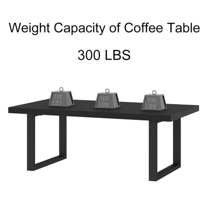IBF 47" Modern Black Coffee Table – Minimalist Industrial Rectangle Center Table, Farmhouse Wood and Metal Living Room Coffee Table for Home, Bedroom, or Office, Black Oak