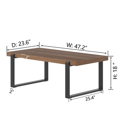 FOLUBAN 47" Modern Coffee Table – Rustic Walnut Wood and Metal Industrial Rectangle Center Table for Living Room