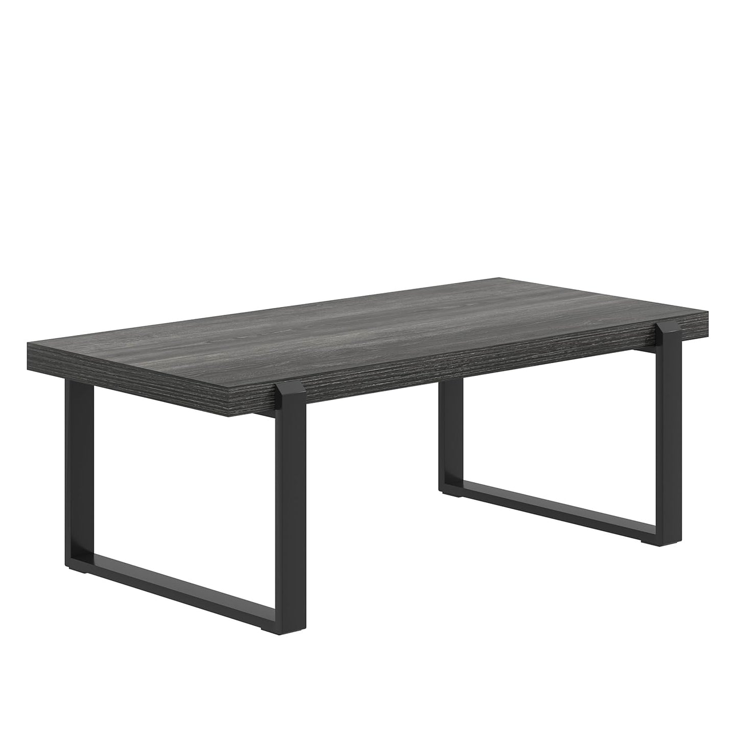 FOLUBAN 47" Industrial Coffee Table – Rustic Dark Gray Wood and Metal Rectangle Center Table for Living Room