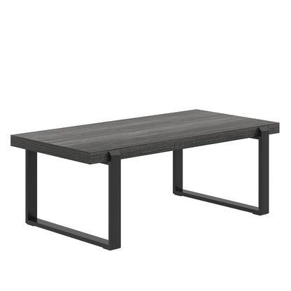 FOLUBAN 47" Industrial Coffee Table – Rustic Dark Gray Wood and Metal Rectangle Center Table for Living Room