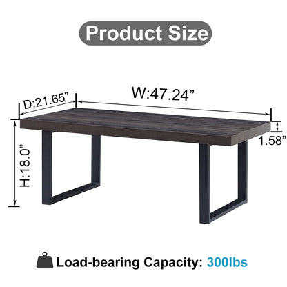 IBF 47" Rustic Coffee Table – Modern Industrial Wood and Metal Rectangle Center Table, Minimalist Farmhouse Cocktail Table for Living Room, Dark Gray Oak