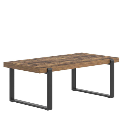 FOLUBAN 47" Modern Coffee Table – Rustic Brown Wood and Metal Industrial Rectangle Center Table for Living Room