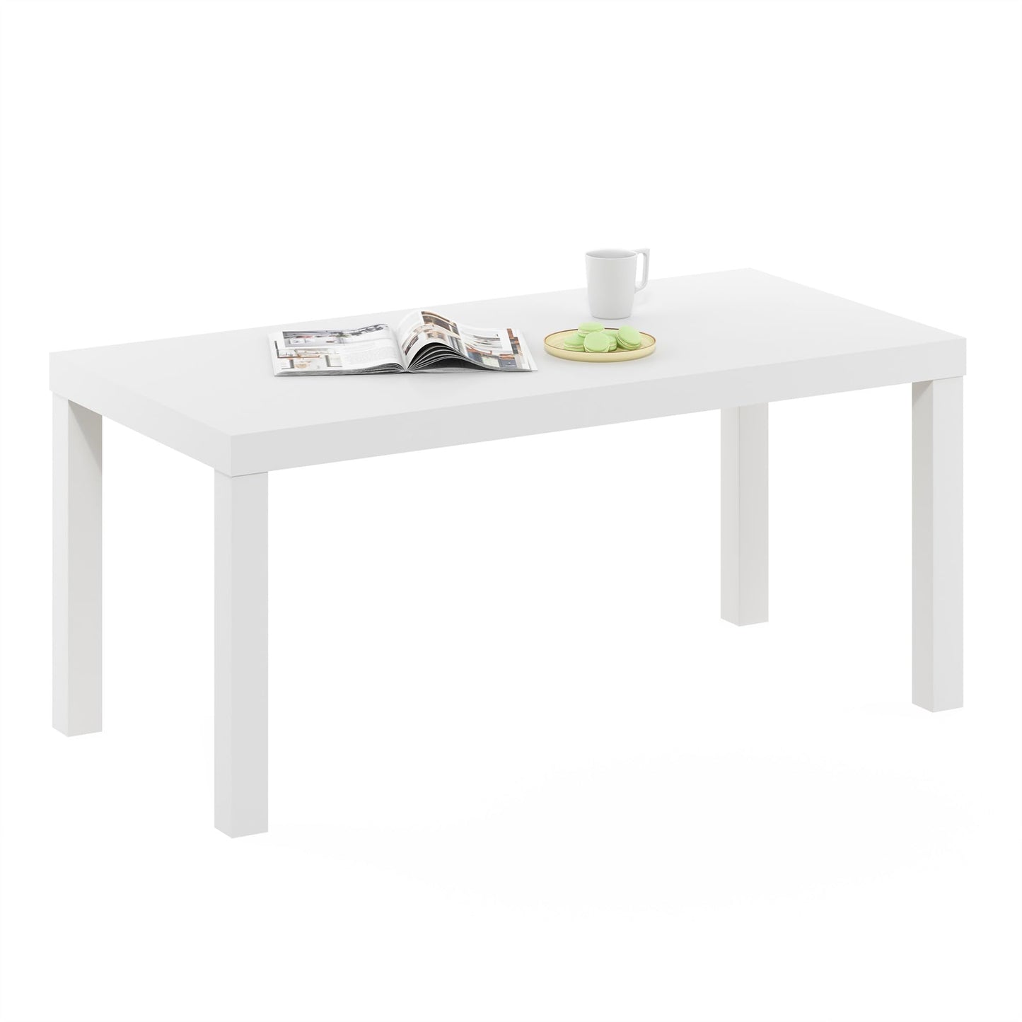 Modern Rectangle Coffee Table with 1.8 Inch Thick Tabletop, Classic Side Table for Living Room or Office, White