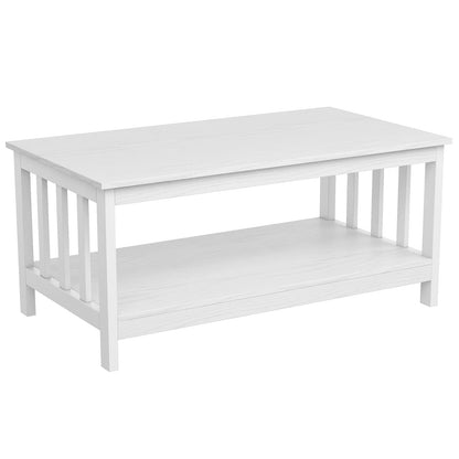 White Farmhouse Coffee Table with Shelf, 40 Inch Living Room Table