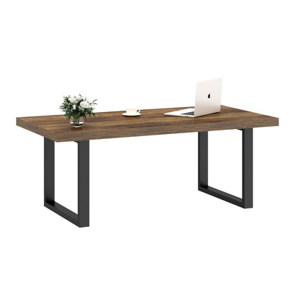 IBF 47" Farmhouse Coffee Table – Modern Industrial Wood and Metal Rectangle Center Table, Simple Rustic Oak Tea Table for Living Room, Bedroom, or Office
