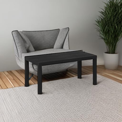 Modern Rectangle Coffee Table with 1.8 Inch Thick Tabletop, Classic Side Table for Living Room or Office, Black