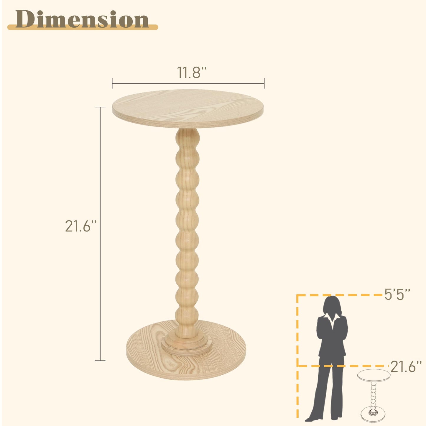 Round Side Table, Small Modern Drink Table with Solid Wood Legs for Living Room, Bedroom, Office, Natural