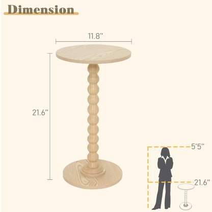Round Side Table, Small Modern Drink Table with Solid Wood Legs for Living Room, Bedroom, Office, Natural