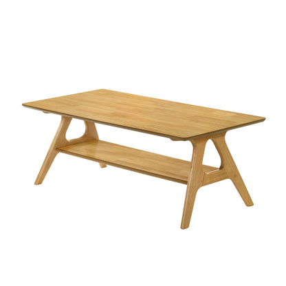 Roundhill Furniture Arona Mid-Century Modern Wood Coffee Table with Shelf – Natural Oak Finish