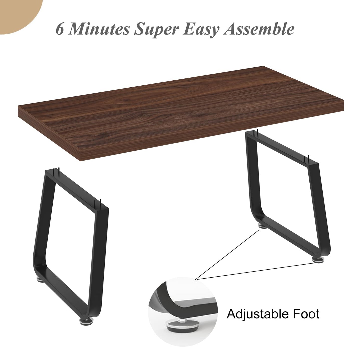 HSH 47" Rustic Walnut Coffee Table – Modern Industrial Rectangle Center Table, Farmhouse Wood and Metal Coffee Table for Living Room, Bedroom, or Office