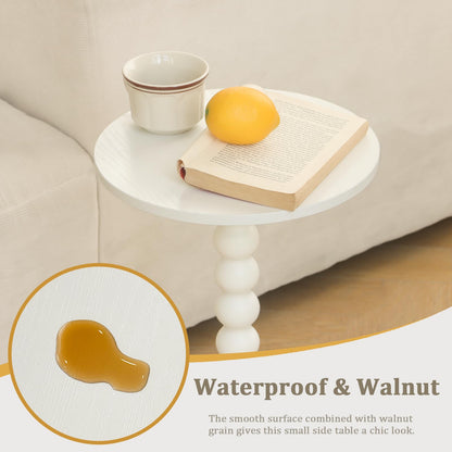 Round Side Table, Small Modern Drink Table with Solid Wood Legs for Living Room, Bedroom, Office, White