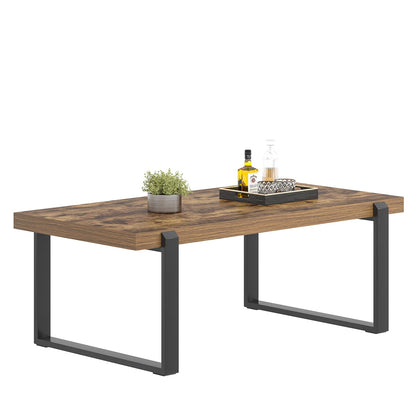 FOLUBAN 47" Modern Coffee Table – Rustic Brown Wood and Metal Industrial Rectangle Center Table for Living Room