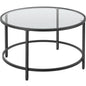 27.6" Round Glass Coffee Table with Black Metal Frame for Living Room, Office, or Apartment