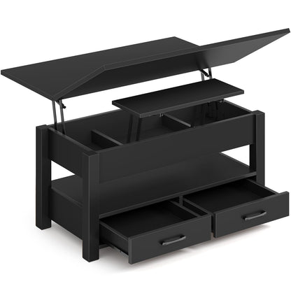 Rolanstar Lift Top Coffee Table – Multi-Function Convertible Table with Drawers & Hidden Compartment, Converts to Dining Table for Living Room or Home Office, Black