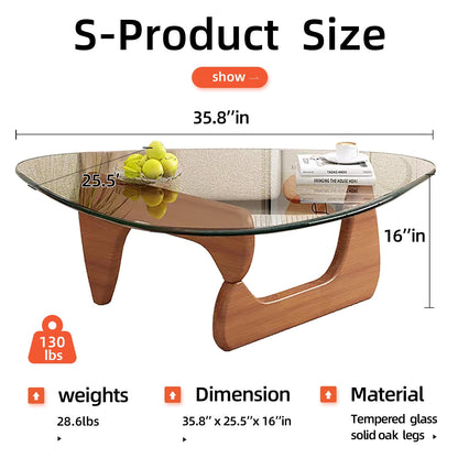 Modern Glass Coffee Table for Living Room, Small Mid-Century Coffee Table with Walnut Base and Transparent Glass Top, Stylish Center Table for Bedroom, Reception, or Office – Medium Size