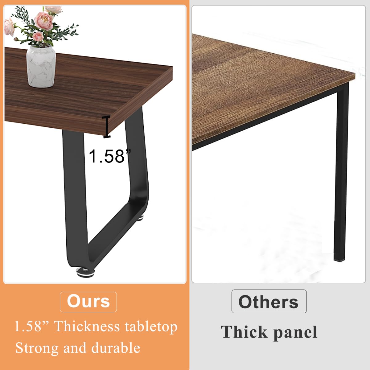 HSH 47" Rustic Walnut Coffee Table – Modern Industrial Rectangle Center Table, Farmhouse Wood and Metal Coffee Table for Living Room, Bedroom, or Office