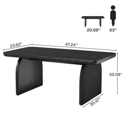 Rectangle Wood Coffee Table, 47-Inch Farmhouse Accent Center Table with Sturdy Base and Rounded Corners, Black