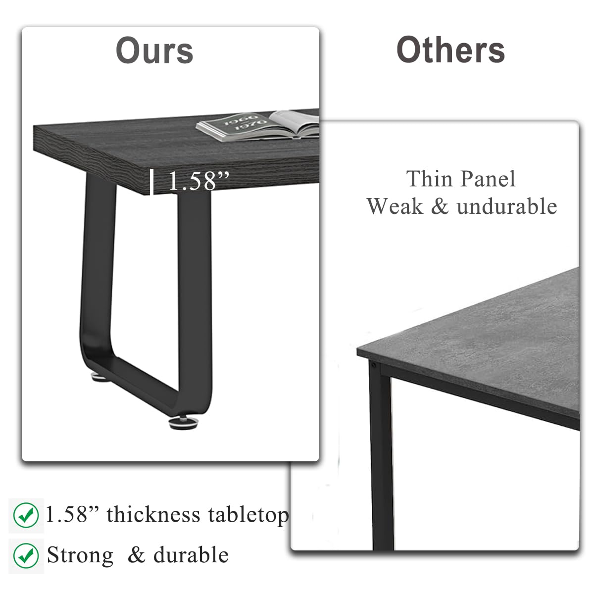 HSH 39" Industrial Grey Coffee Table – Rustic Wood and Metal Rectangle Center Table, Modern Minimalist Farmhouse Coffee Table for Living Room, Bedroom, or Kitchen, Dark Gray Oak