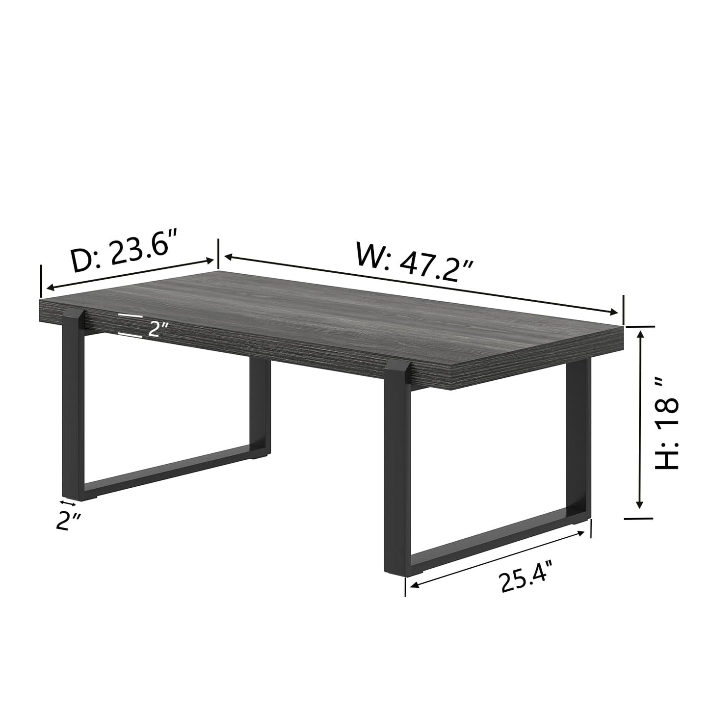 FOLUBAN 47" Industrial Coffee Table – Rustic Dark Gray Wood and Metal Rectangle Center Table for Living Room