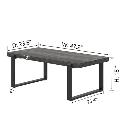 FOLUBAN 47" Industrial Coffee Table – Rustic Dark Gray Wood and Metal Rectangle Center Table for Living Room