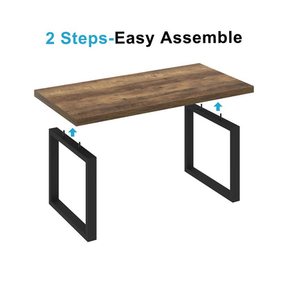 IBF 47" Farmhouse Coffee Table – Modern Industrial Wood and Metal Rectangle Center Table, Simple Rustic Oak Tea Table for Living Room, Bedroom, or Office