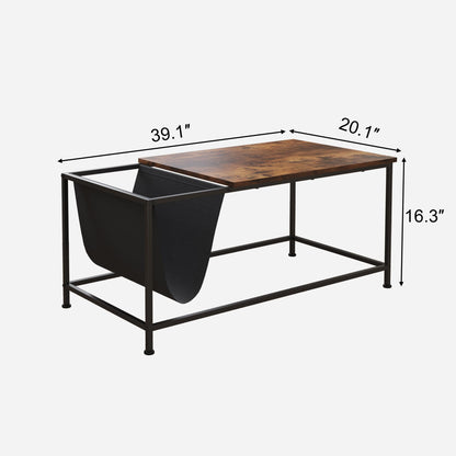 Brown Rectangle Wood and Metal Coffee Table with Storage Shelf for Small Living Rooms