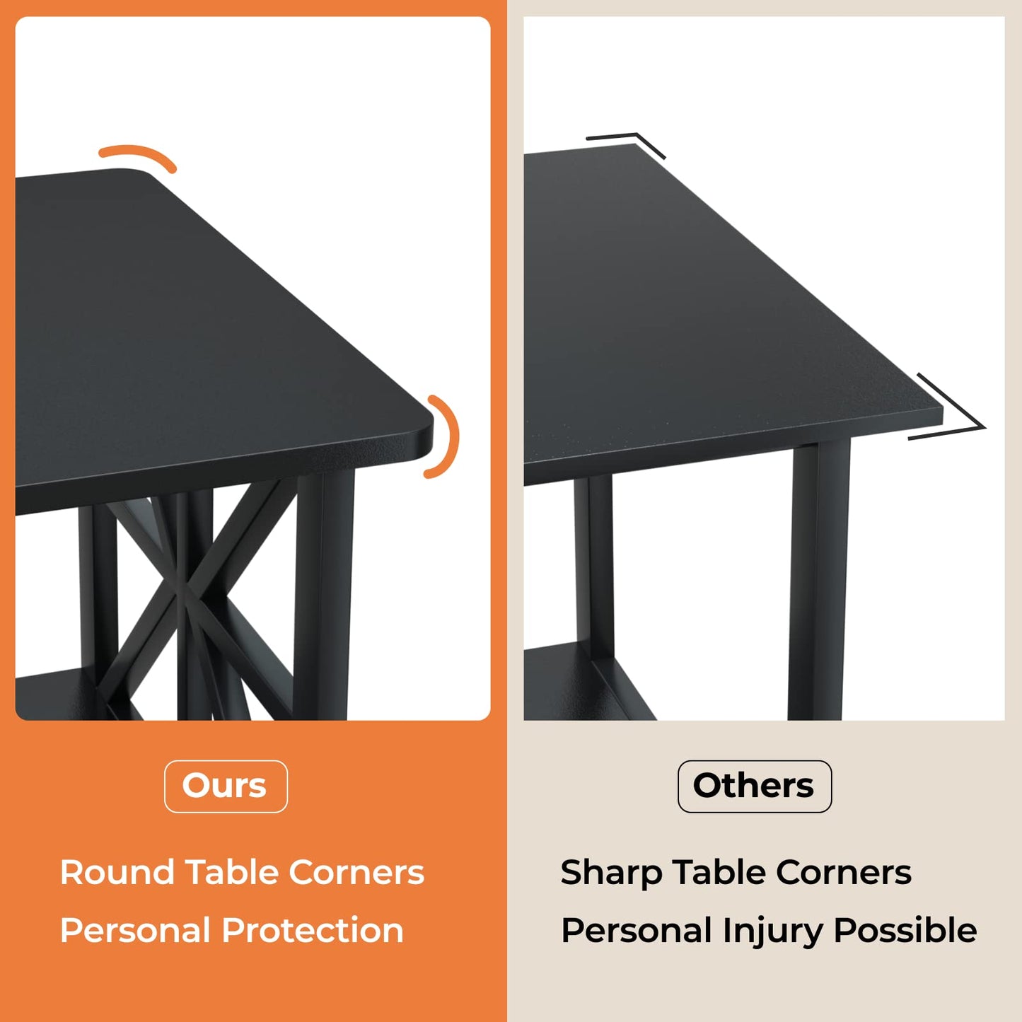 GreenForest 39" Coffee Table with Round Corners, Farmhouse Center Table with 2-Tier Storage Shelf & X-Frame Design for Living Room, Black