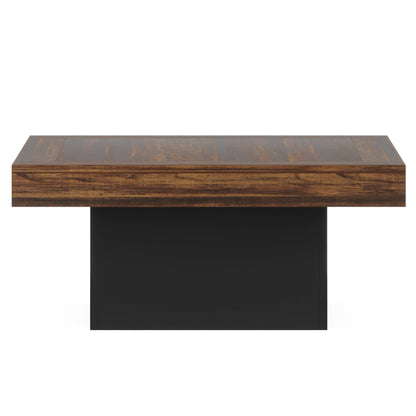 Tribesigns Square LED Coffee Table – Rustic Brown & Black Engineered Wood Low Center Cocktail Table for Living Room