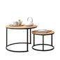 Industrial Round Coffee Table Set of 2, Stacking Side Tables with Wood-Look Top and Metal Frame for Living Room, Black/Teak