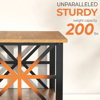 GreenForest 39" Coffee Table with Round Corners, Farmhouse Center Table with 2-Tier Storage Shelf & X-Frame Design for Living Room, Walnut