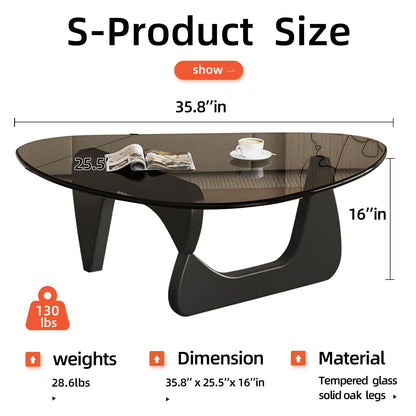 Mid Century Modern Glass Coffee Table, Small Coffee Table for Living Room Bedroom Office, Black/Grey Medium