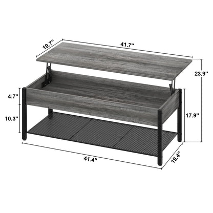Lift Top Coffee Table with Storage Shelf and Hidden Compartment, Modern Wood and Metal Table for Living Room, Black Oak