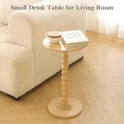 Round Side Table, Small Modern Drink Table with Solid Wood Legs for Living Room, Bedroom, Office, Natural