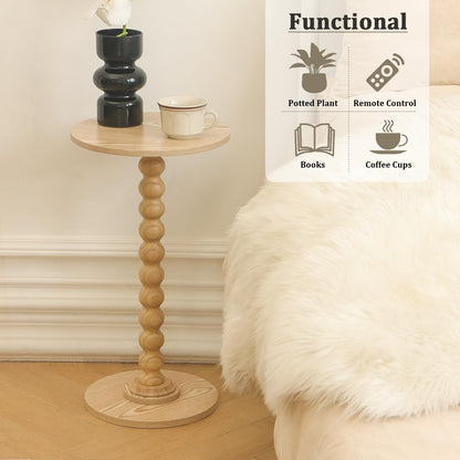 Round Side Table, Small Modern Drink Table with Solid Wood Legs for Living Room, Bedroom, Office, Natural
