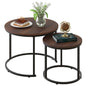 Nesting Coffee Table Set of 2, Round End Tables with Sturdy Metal Frame for Living Room or Bedroom, Modern Industrial Style
