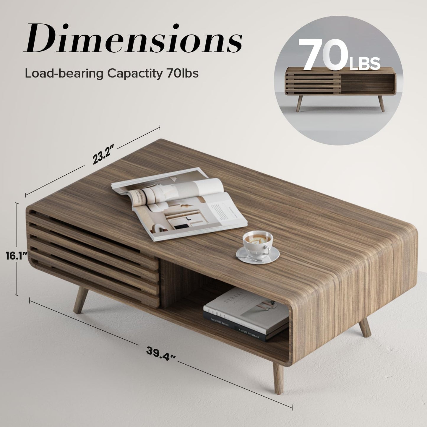 Farmhouse Wood Coffee Table with Storage for Living Room, Easy Assembly, Light Brown