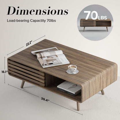 Farmhouse Wood Coffee Table with Storage for Living Room, Easy Assembly, Light Brown