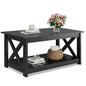 WLIVE 40.1" Farmhouse Coffee Table – 2-Tier Wood Center Table with Slatted Storage Shelf & X-Frame, Living Room or Balcony, Black