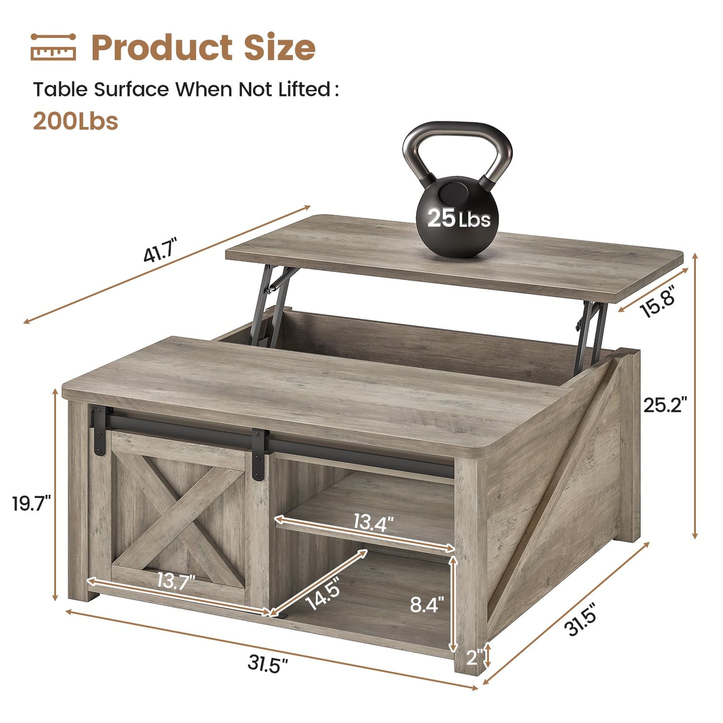 SEDETA 31.5" Lift Top Square Coffee Table with Storage – Farmhouse Living Room Table featuring Large Hidden Compartment, Adjustable Shelves & Modern Grey Finish