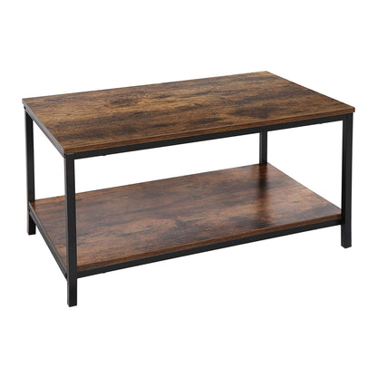 SUPER DEAL 2-Tier Industrial Coffee Table with Storage Shelf – Rustic Brown Rectangle Wood and Metal Center Table for Small Apartments, Living Room, or as a TV Stand/Side End Table