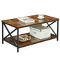 Industrial Farmhouse Coffee Table with X-Shape Steel Frame and Storage Shelf, 39.4"x21.7"x17.7", Rustic Brown/Black